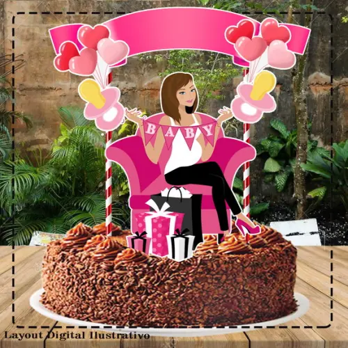Topo de Bolo Cha de Bebe Menina - 0453 Arquivo Digital