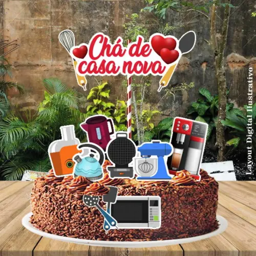 Topo de Bolo Cha de Casa Nova - 0625 Arquivo Digital