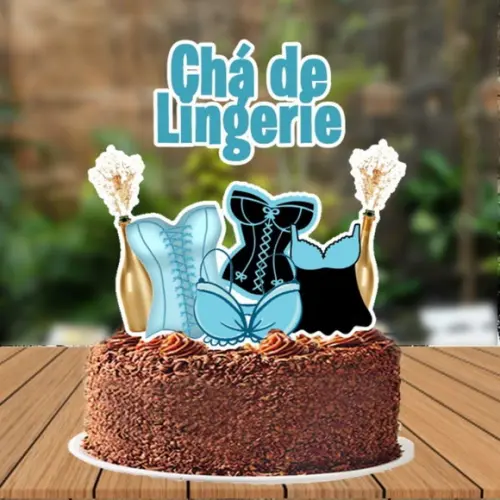 Topo de Bolo Cha de Lingerie Azul - 5789 Arquivo Digital
