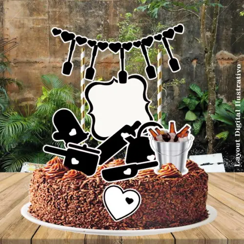 Topo de Bolo Cha de Panela Preto - 0634 Arquivo Digital