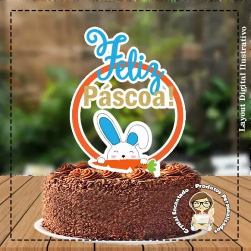 Topo de Bolo Coelho Pascoa Circular - 5478 Arquivo Digital