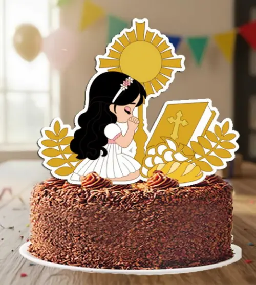 Topo de Bolo Comunhão Menina Dourado - 6962 Arquivo Digital