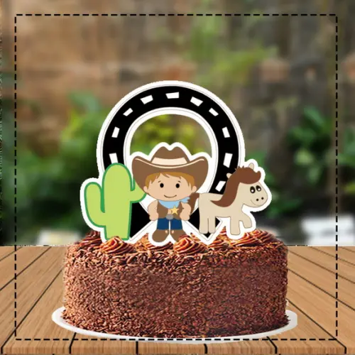Topo de Bolo Cowboy Menino - 3722 Arquivo Digital