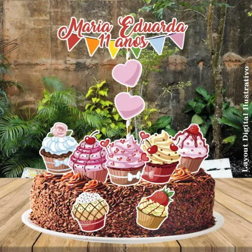 Topo de Bolo Cupcake - 0792 Arquivo Digital