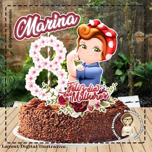 Topo de Bolo Dia da Mulher 03 - Ref 1376 Arquivo Digital