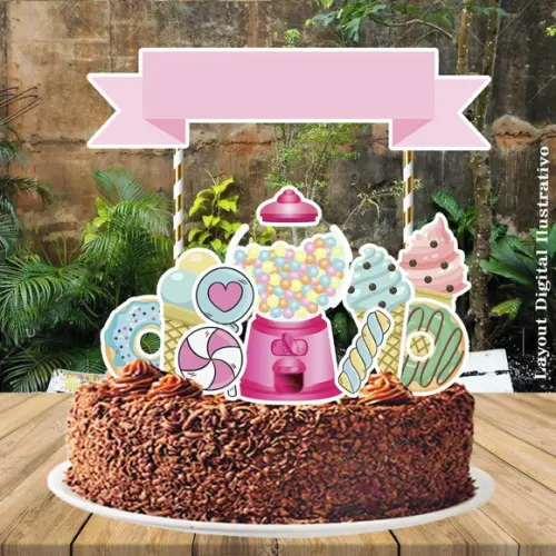 Topo de Bolo Doces Candy Color - 0713 Arquivo Digital