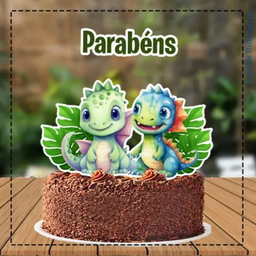 Topo de Bolo Dois Dinossauros Cute - 5273 Arquivo Digital