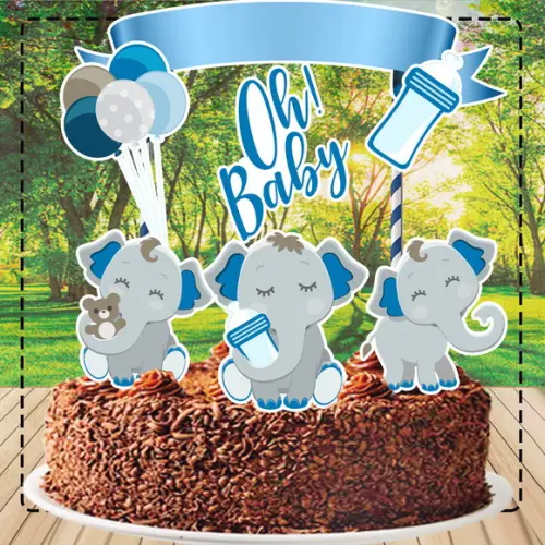 Topo de Bolo Elefantinho Azul - Ref 3806 Arquivo Digital