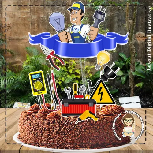 Topo de Bolo Eletricista - Ref 1327 Arquivo Digital