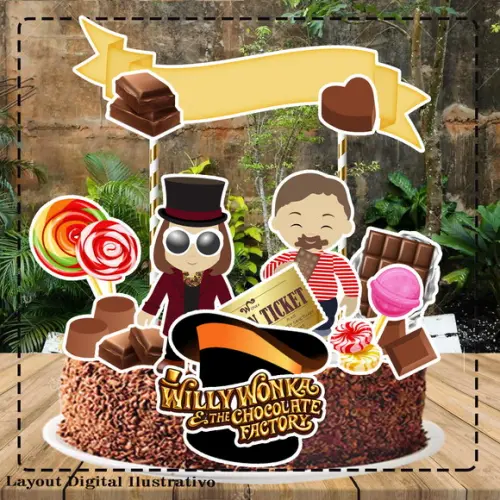 Topo de Bolo Fantastica Fabrica de Chocolate - 1296 Arq. Dig