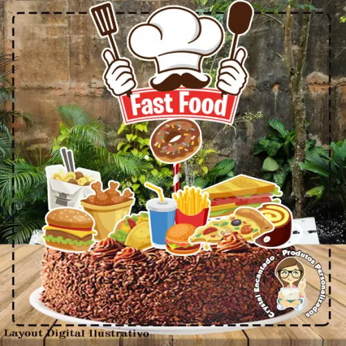 Topo de Bolo Fast Food - Ref 1297 Arquivo Digital