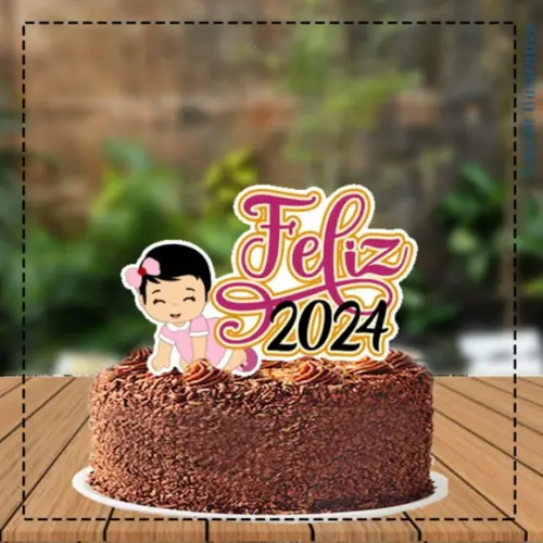 Topo de Bolo Feliz 2024 Menina - Ref 5333 Arquivo Digital