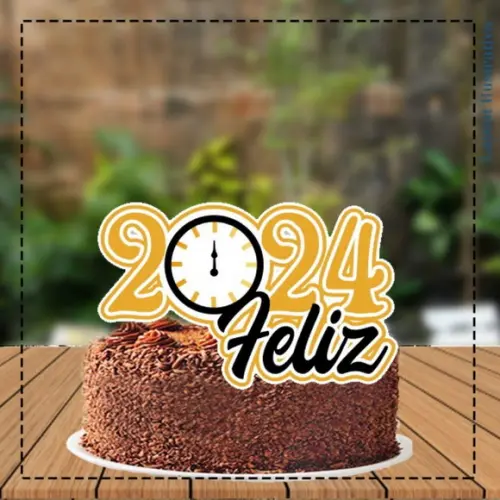 Topo de Bolo Feliz 2024 Relogio - Ref 5381 Arquivo Digital