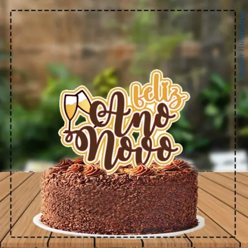 Topo de Bolo Feliz Ano Novo Taça - Ref 5383 Arquivo Digital