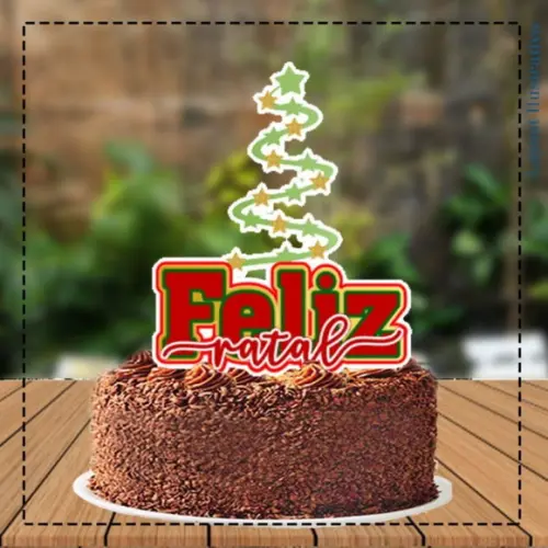 Topo de Bolo Feliz Natal Arvore - 5354 Arquivo Digital