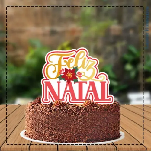 Topo de Bolo Feliz Natal Flor - 5255 Arquivo Digital