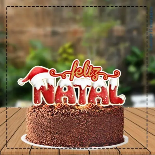 Topo de Bolo Feliz Natal Gorro - Ref 5223 Arquivo Digital