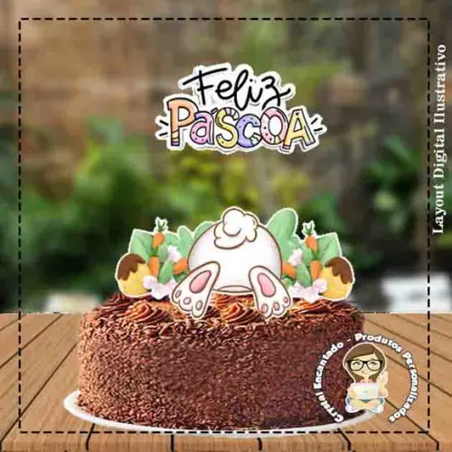 Topo de Bolo Feliz Pascoa - 3520 Arquivo Digital
