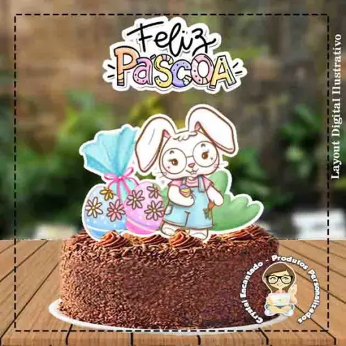 Topo de Bolo Feliz Pascoa - Ref 3522 Arquivo Digital