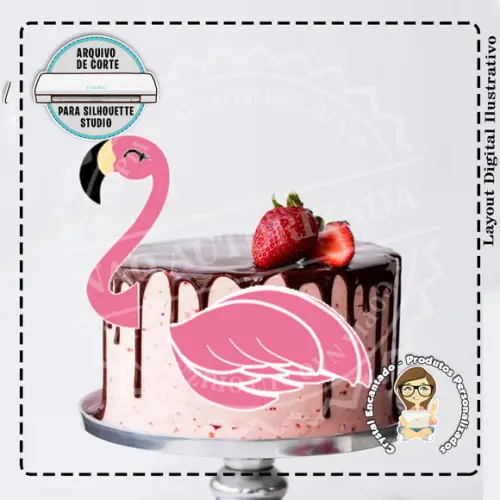 Topo de Bolo Flamingo Camadas - Ref 0908 Arquivo Digital