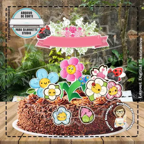Topo de Bolo Flores - Ref 1807 Arquivo Digital