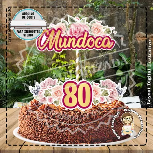 Topo de Bolo Flores - Ref 2158 Arquivo Digital