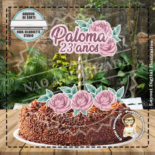 Topo de Bolo Flores - Ref 2172 Arquivo Digital