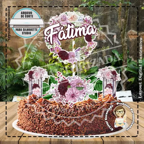 Topo de Bolo Flores - Ref 2363 Arquivo Digital