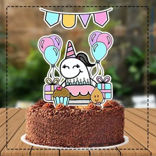 Topo de Bolo Flork Menina Niver Chapeu 5295 Arquivo Digital