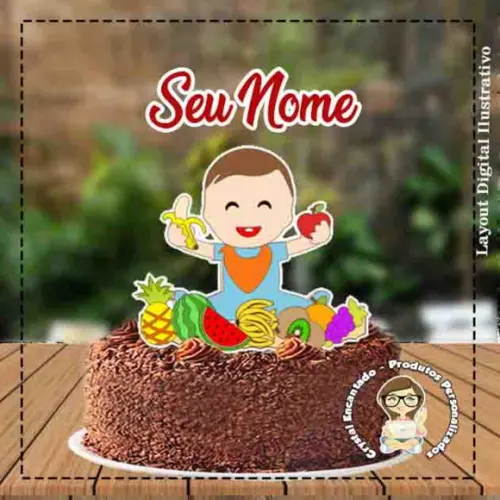 Topo de Bolo Frutinha Bebe Menino - Ref 3906 Arquivo Digital