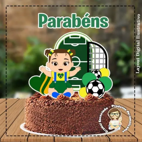 Topo de Bolo Futebol Brasil Menina -ref 5109 Arquivo Digital