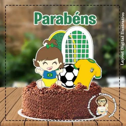 Topo de Bolo Futebol Brasil Menina -ref 5111 Arquivo Digital