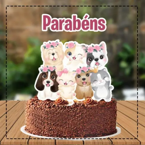 Topo de Bolo Gatinhos e Cachorros - Ref 4773 Arquivo Digital