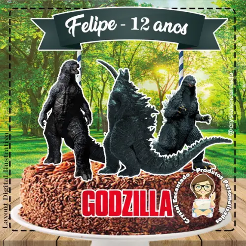 Topo de Bolo Godizilla 01 - Ref 0968 Arquivo Digital