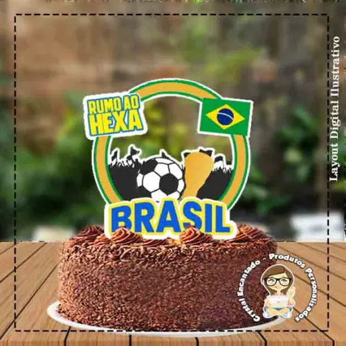 Topo de Bolo Hexa Brasil Ref 1546 Arquivo Digital