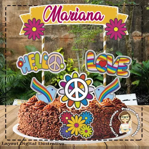 Topo de Bolo Hippie 01 - Ref 4207 Arquivo Digital