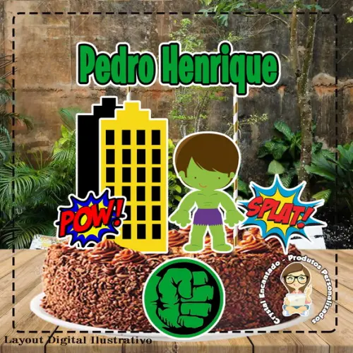 Topo de Bolo Hulk Cute - Ref 1837 Arquivo Digital