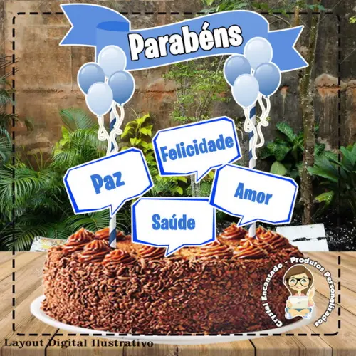 Topo de Bolo Idades Placas Azuis - Ref 0065 Arquivo Digital