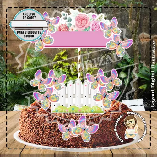 Topo de Bolo Jardim de Borboletas - Ref 4242 Arquivo Digital