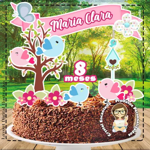 Topo de Bolo Jardim Passarinho - Ref 4243 Arquivo Digital