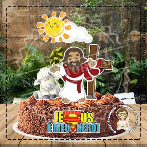 TOPO DE BOLO JESUS MEU HEROI - REF 3009 ARQUIVO DIGITAL