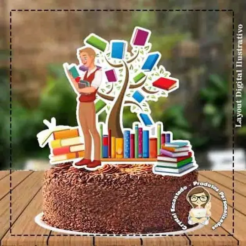 TOPO DE BOLO LIVROS LEITURA - REF 3505 ARQUIVO DIGITAL