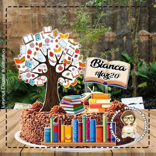 Topo de Bolo Livros - Ref 4286 Arquivo Digital