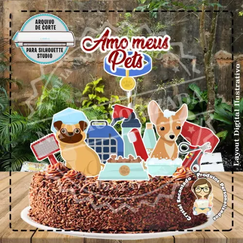 Topo de Bolo Love Pets - Ref 0374 Arquivo Digital