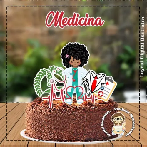 Topo de Bolo Medicina Morena - Ref 4030 Arquivo Digital
