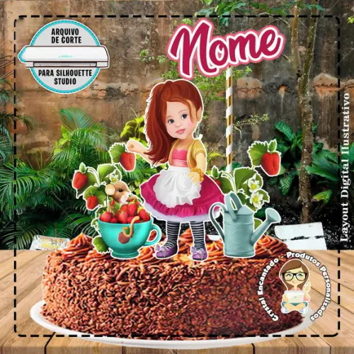 TOPO DE BOLO MENINA MORANGO - REF 2670 ARQUIVO DIGITAL