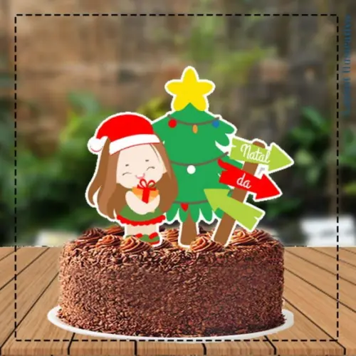 Topo de Bolo Menina Noel Placa - 5357 Arquivo Digital
