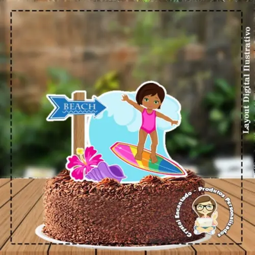 Topo de Bolo Menina Surf 4554 Arquivo Digital