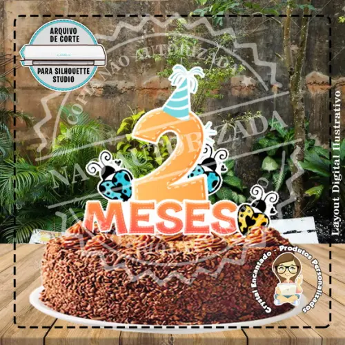 Topo de Bolo Mesversario 2 Meses - 4412 Arquivo Digital