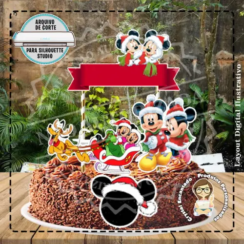 Topo de Bolo Mickey Natal - Ref 4397 Arquivo Digital